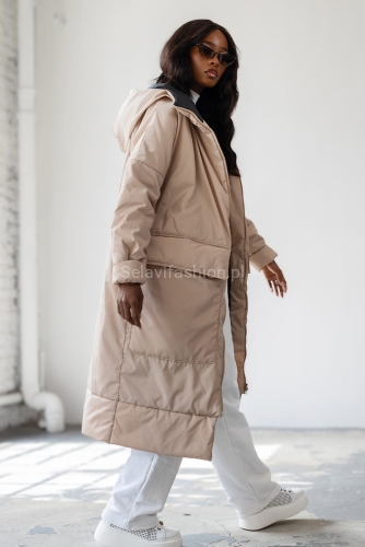 Ocieplana kurtka płaszcz z dużymi kieszeniami LaDonna beżowy