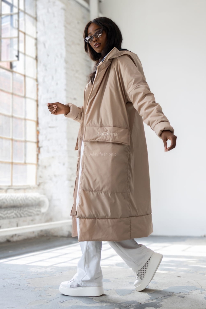 Ocieplana kurtka płaszcz z dużymi kieszeniami LaDonna beżowy
