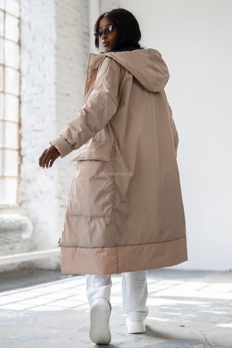 Ocieplana kurtka płaszcz z dużymi kieszeniami LaDonna beżowy