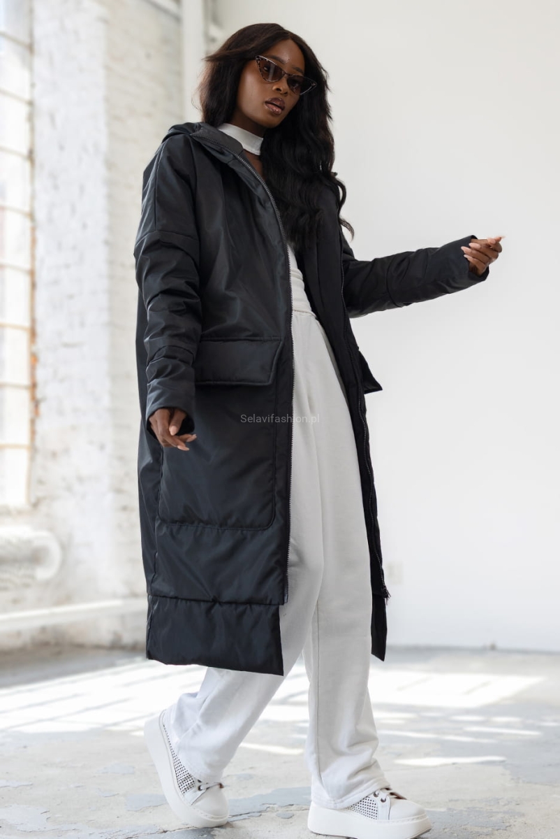Ocieplana kurtka płaszcz z dużymi kieszeniami LaDonna czarny