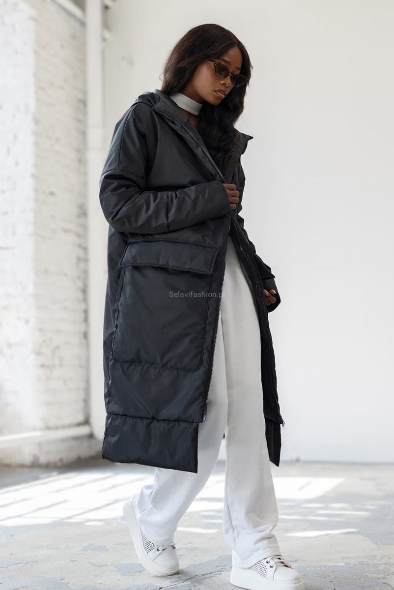 Ocieplana kurtka płaszcz z dużymi kieszeniami LaDonna czarny