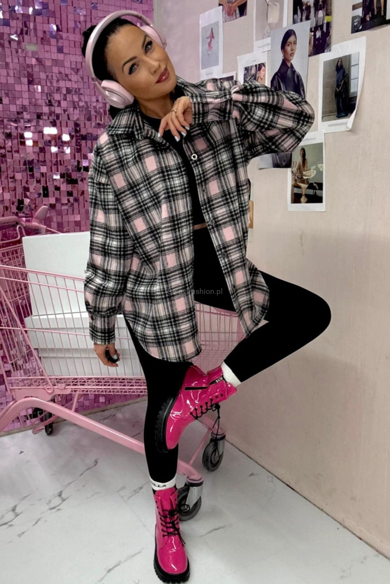 Koszula flanelowa w kratę La Milla różowo czarna