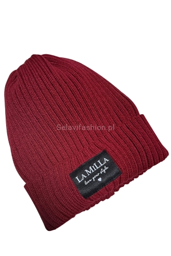 Dzianinowa czapka w prążek LaMilla bordowa w Selavifashion.pl