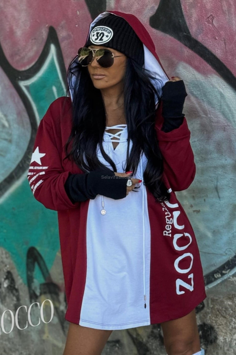 Sportowa tunika z naturalnej bawełny z kapturem Zocco bordowa