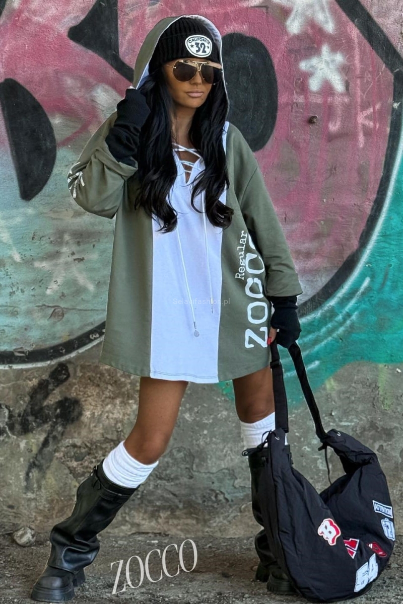 Sportowa tunika z naturalnej bawełny z kapturem Zocco khaki