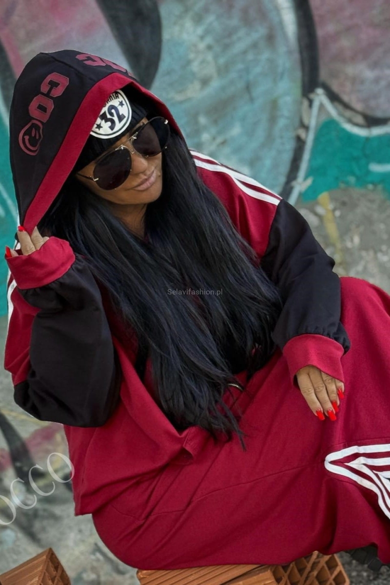 Sportowy komplet z maxi spódnicą i bluzą na zamek Zocco czerwony