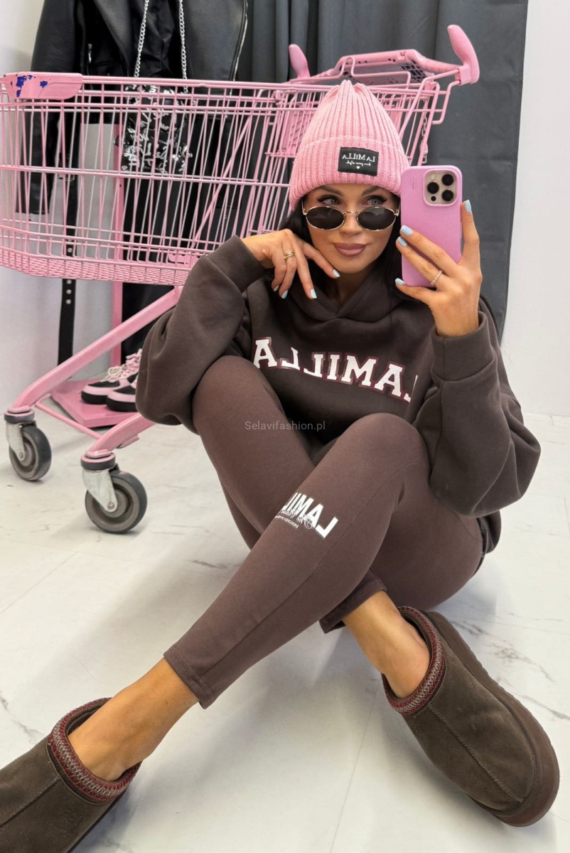 Bawełniane legginsy z logo LaMilla brązowe