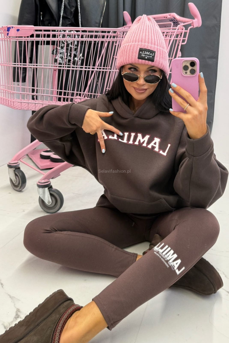 Bawełniane legginsy z logo LaMilla brązowe