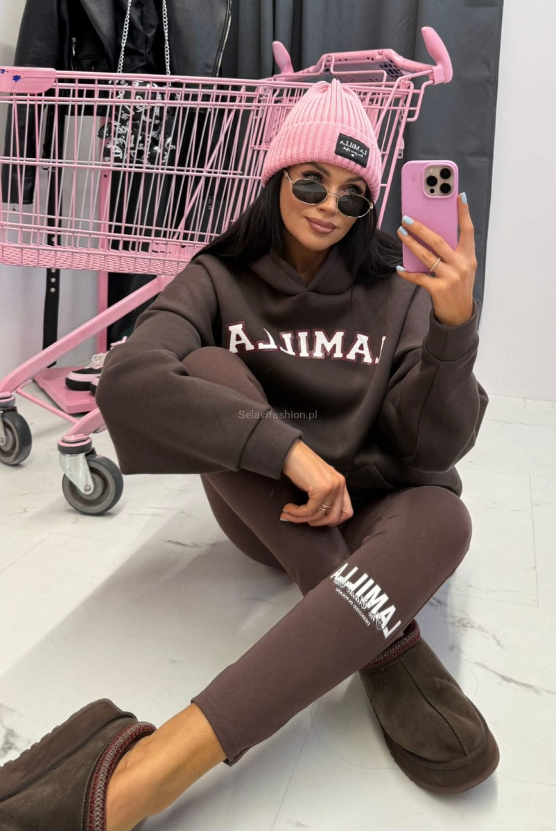 Bawełniane legginsy z logo LaMilla brązowe