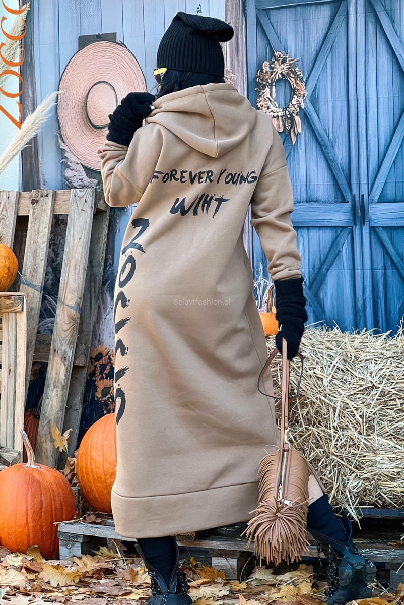 Długa bluza sukienka w napisy Zocco beżowy