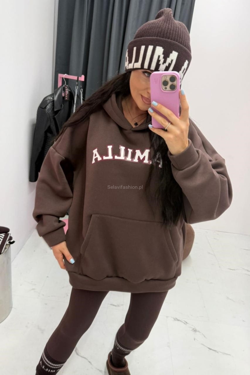 Oversizowa bluza z kapturem z logo La Milla brązowa