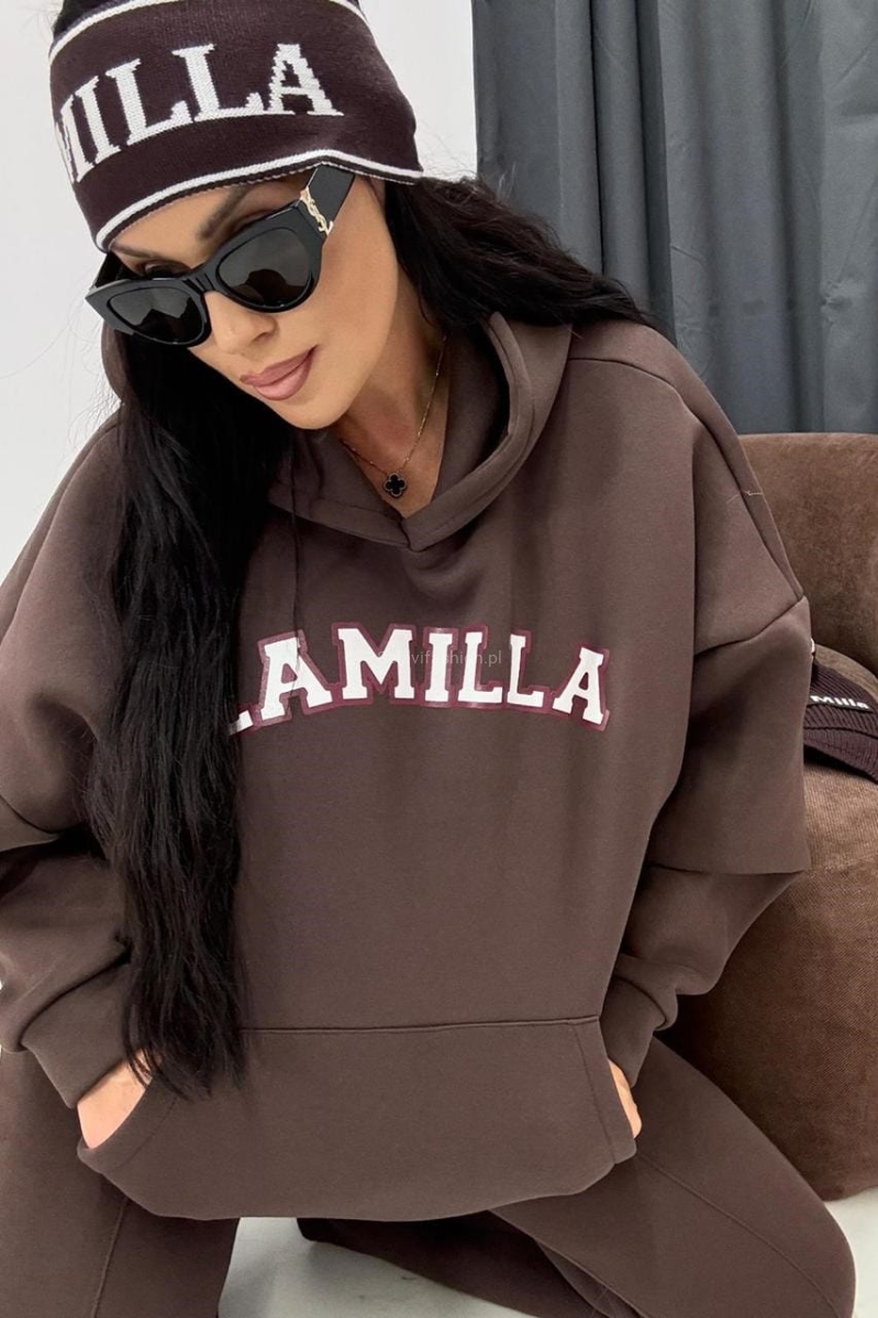 Oversizowa bluza z kapturem z logo La Milla brązowa