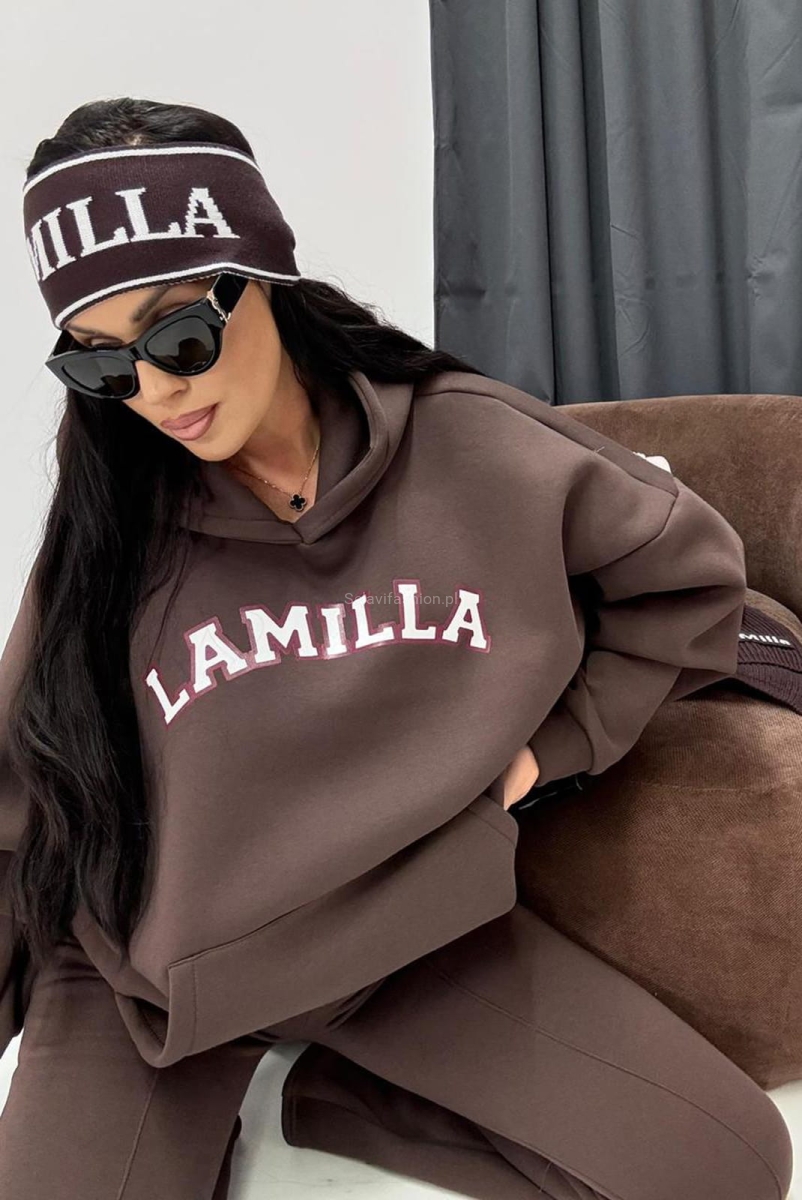 Oversizowa bluza z kapturem z logo La Milla brązowa