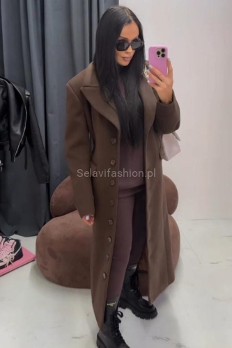 Długi wełniany płaszcz zapinany na guziki La Milla brązowy