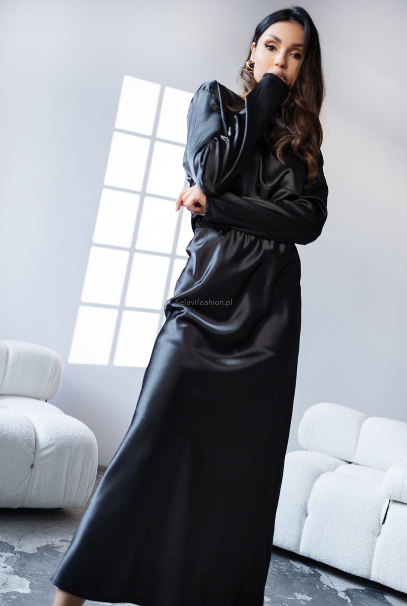 Elegancki satynowy komplet Silks bluzka i spódnica Miss City Official w Selavifashion.pl