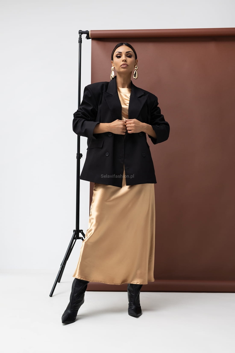 Elegancki satynowy komplet Silks bluzka i spódnica Miss City Official w Selavifashion.pl