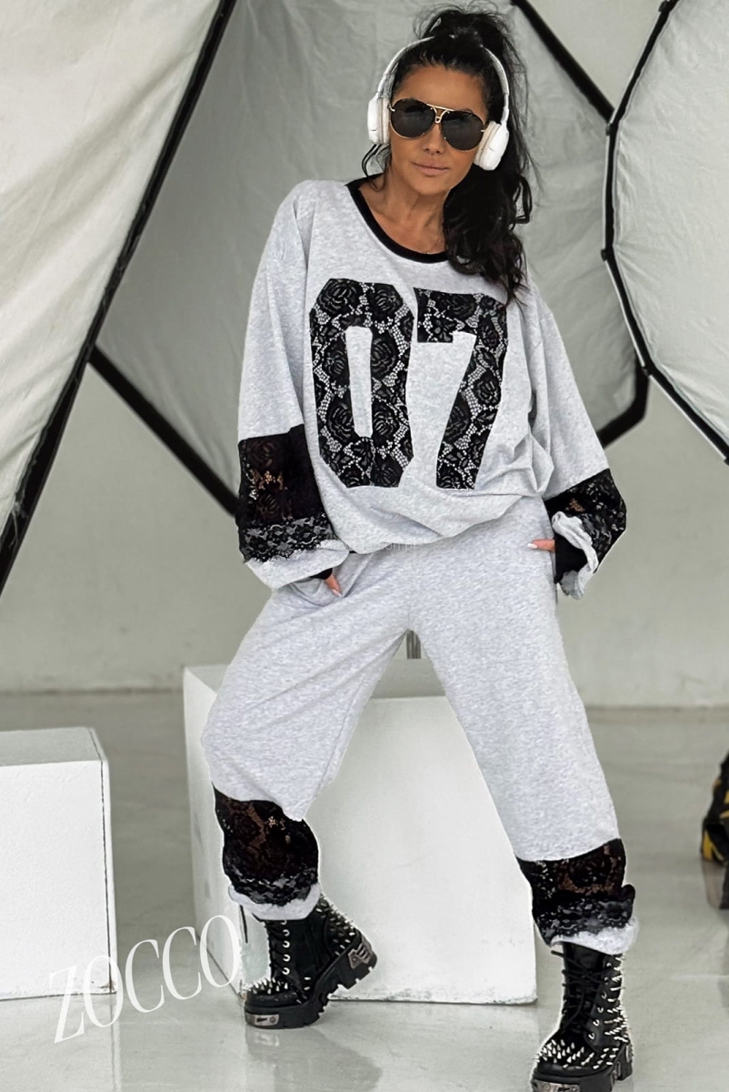 Komplet dresowy 07 zdobienia z koronki Zocco szary