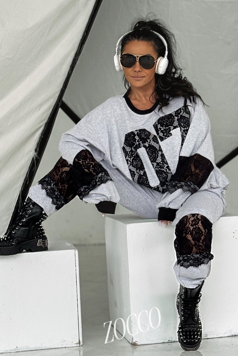 Komplet dresowy 07 zdobienia z koronki Zocco szary