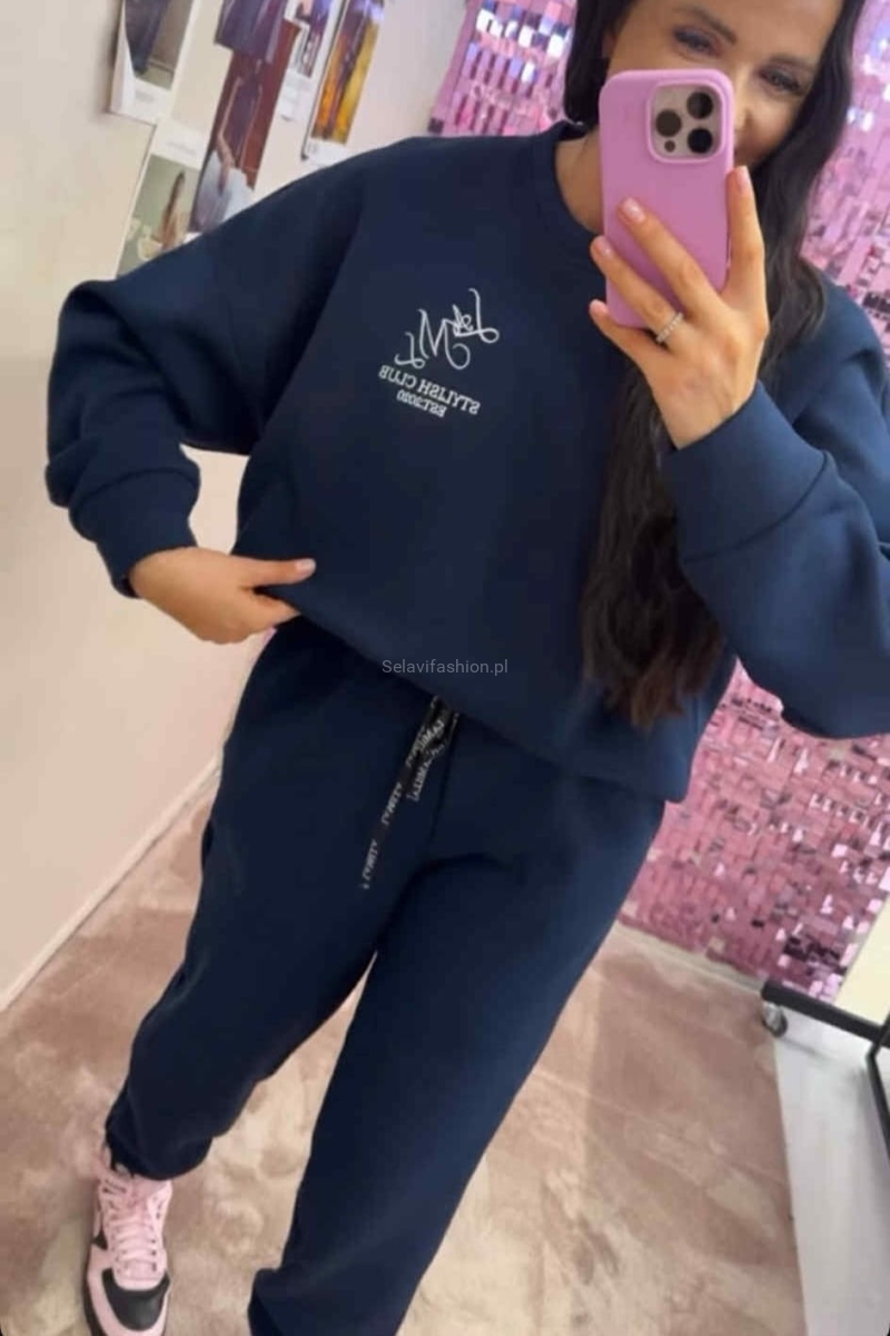 Spodnie dresowe ocieplane z gumą La Milla morskie