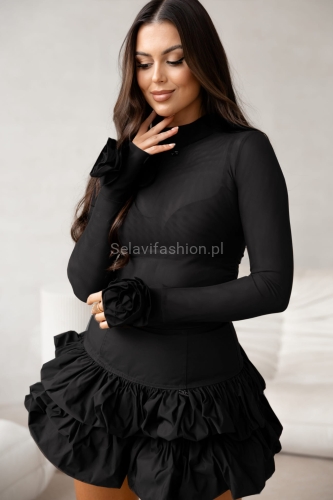 Bluzka siateczka z różami OMBRA ROSE Lavestino czarna