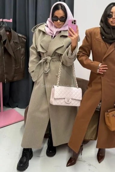 Długi wełniany płaszcz z paskiem La Milla beżowy