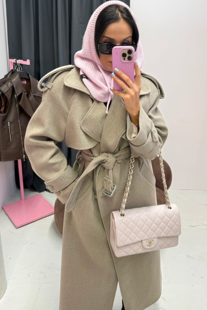 Długi wełniany płaszcz z paskiem La Milla beżowy