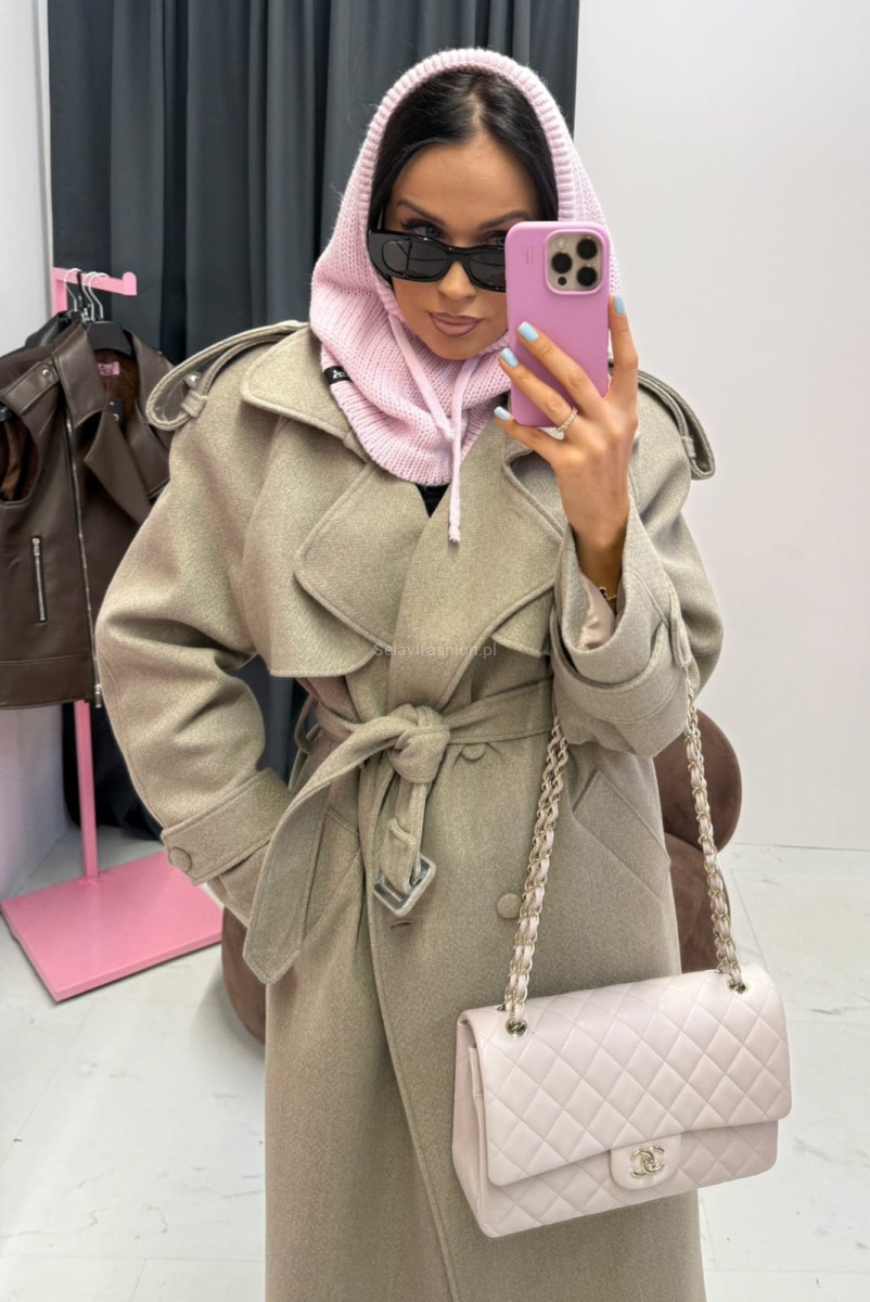 Długi wełniany płaszcz z paskiem La Milla beżowy