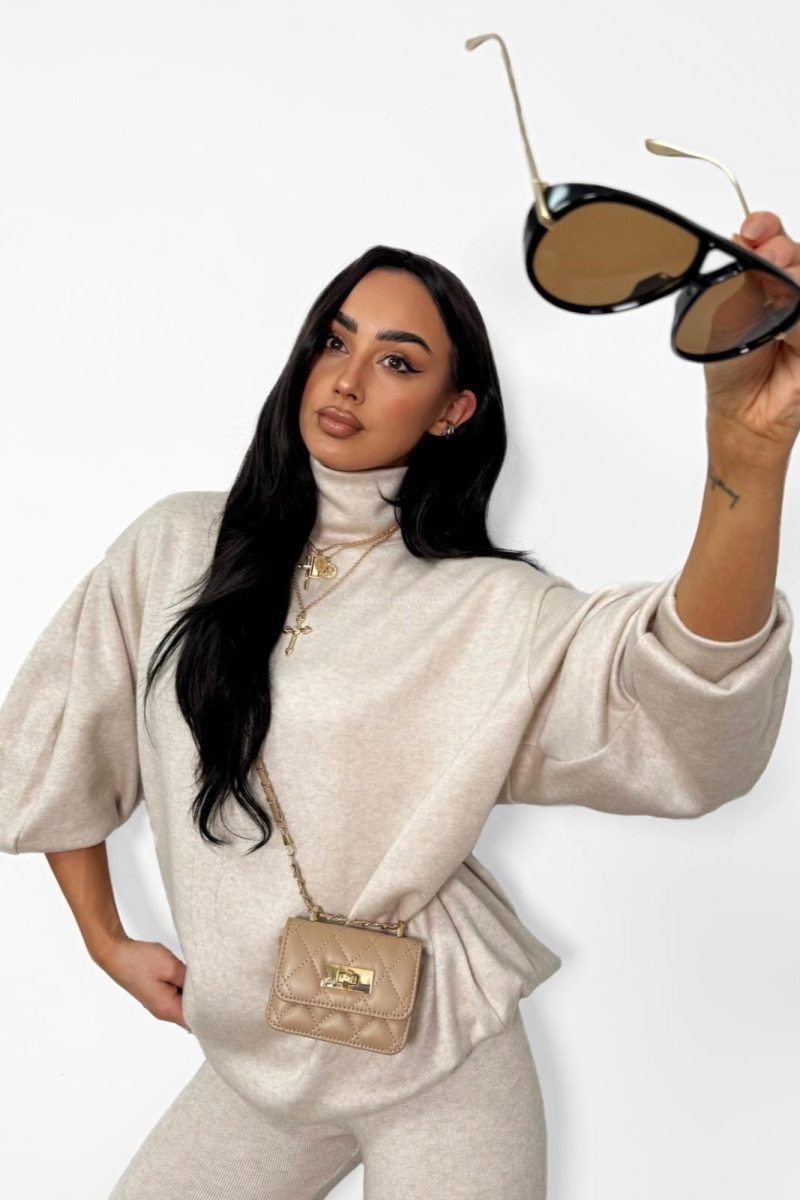 Komplet bluza golf i legginsy LaMilla beżowy