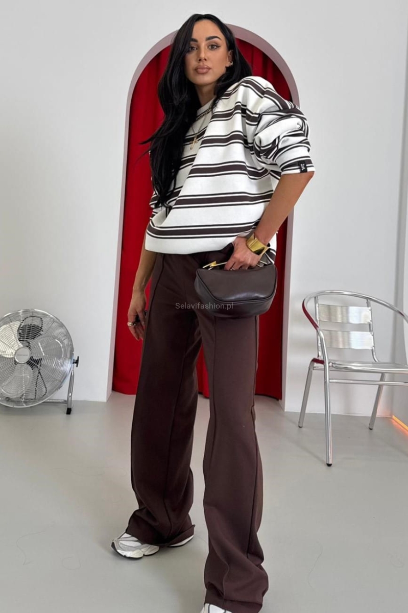 Oversizowa bluza w paski La Milla biało brązowa