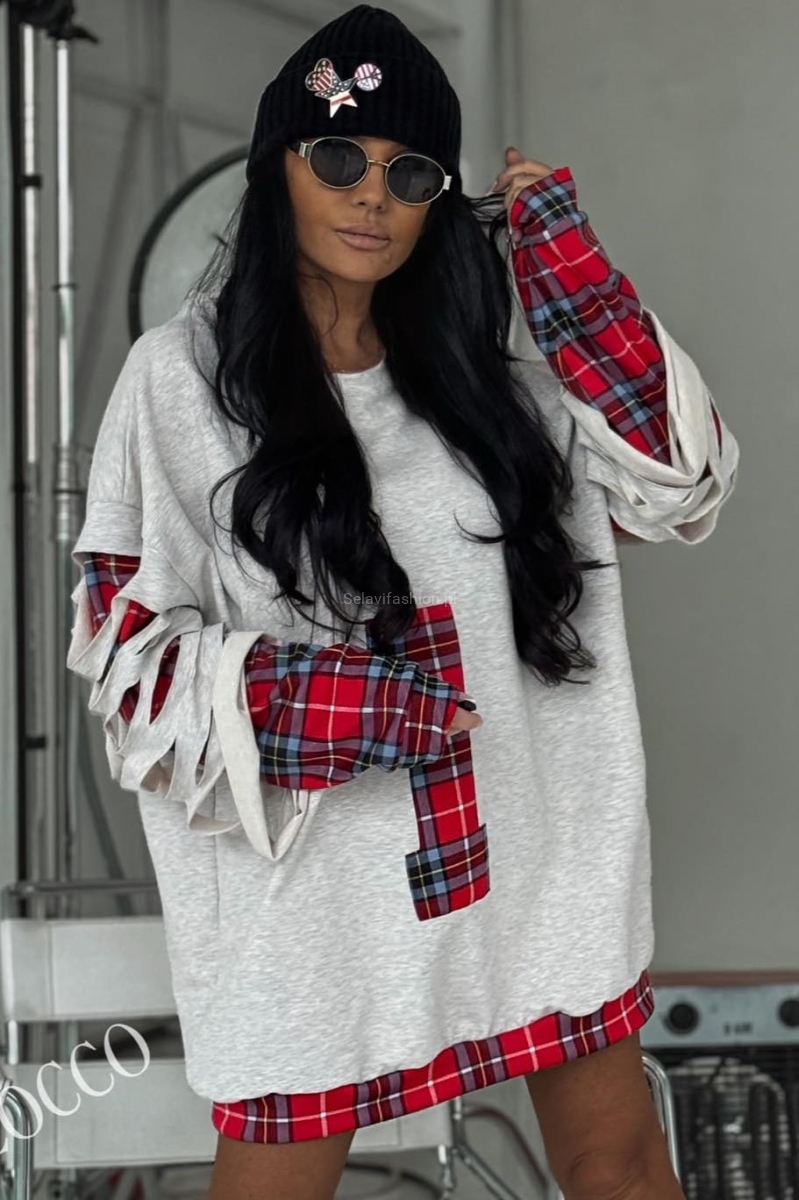 Bluza z bawełny z podwójnym rękawem Zocco szara