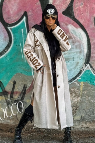 Klasyczny płaszcz Jodełka w nadruki Zocco beżowy