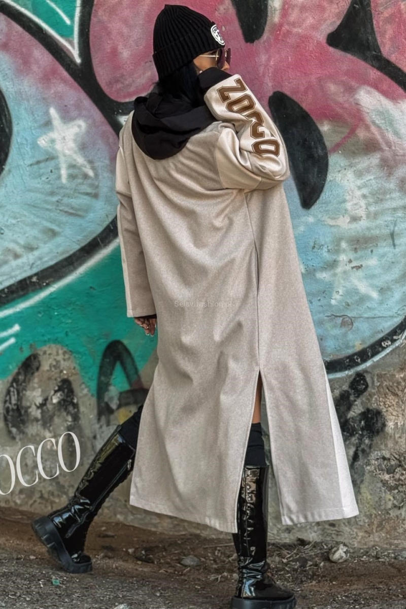 Klasyczny płaszcz Jodełka w nadruki Zocco beżowy