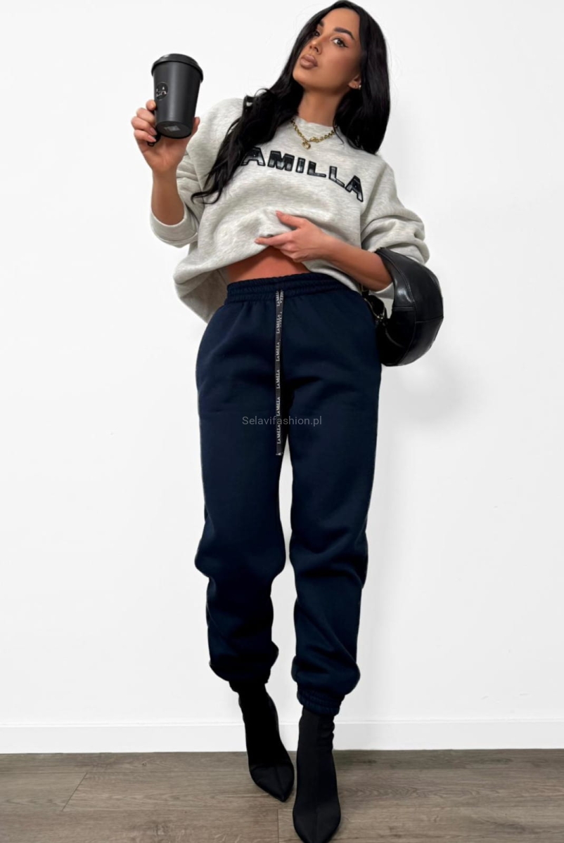 Spodnie dresowe ocieplane z gumą La Milla morskie