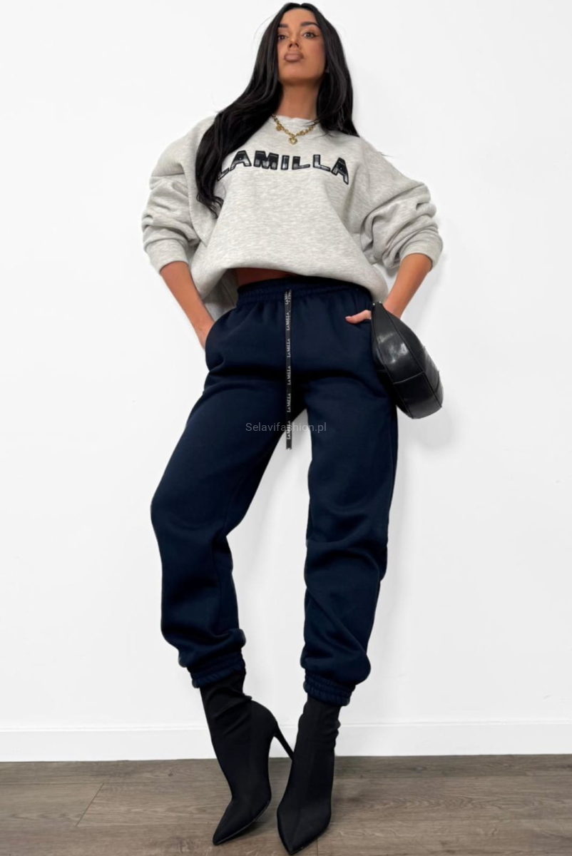 Spodnie dresowe ocieplane z gumą La Milla morskie