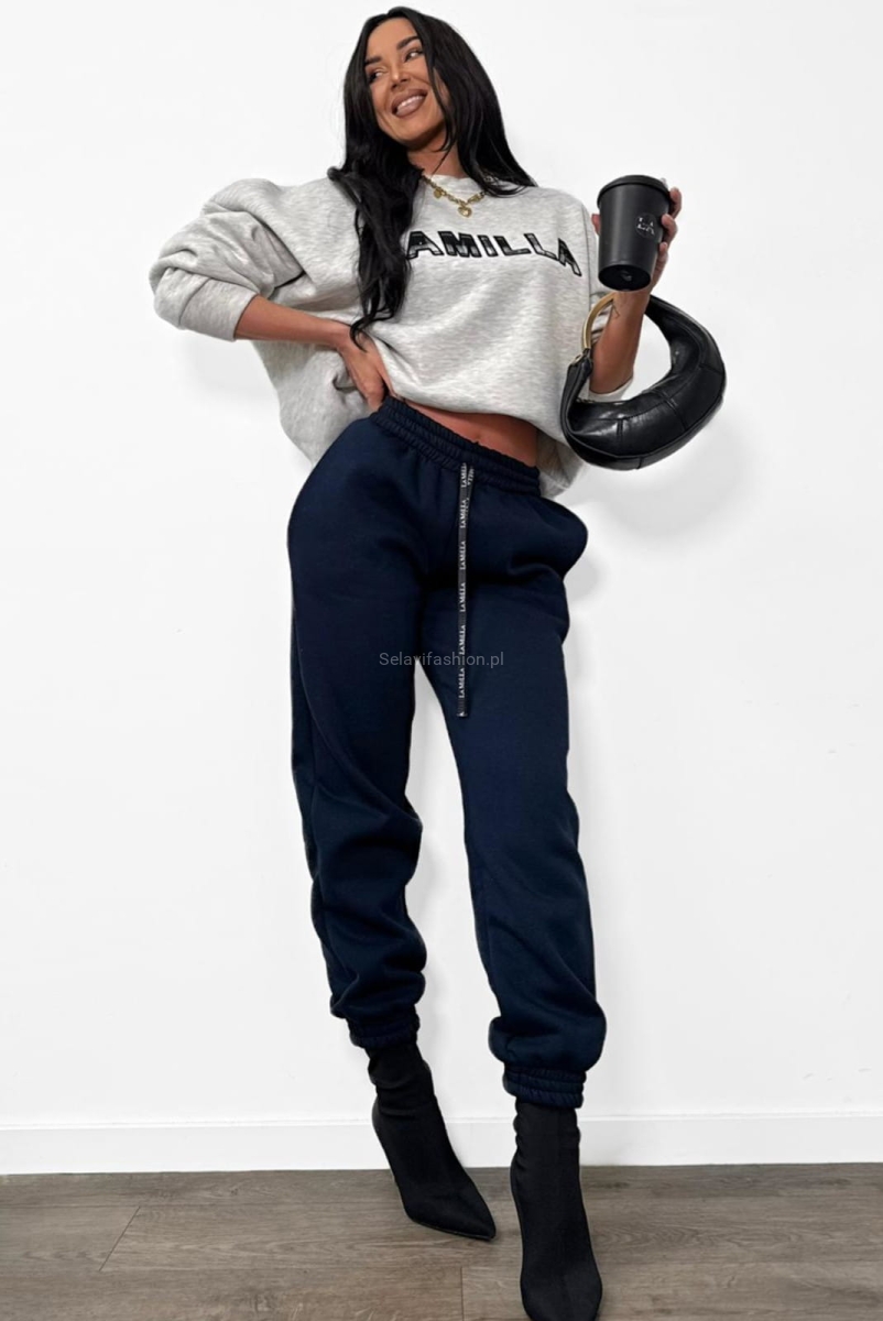 Spodnie dresowe ocieplane z gumą La Milla morskie