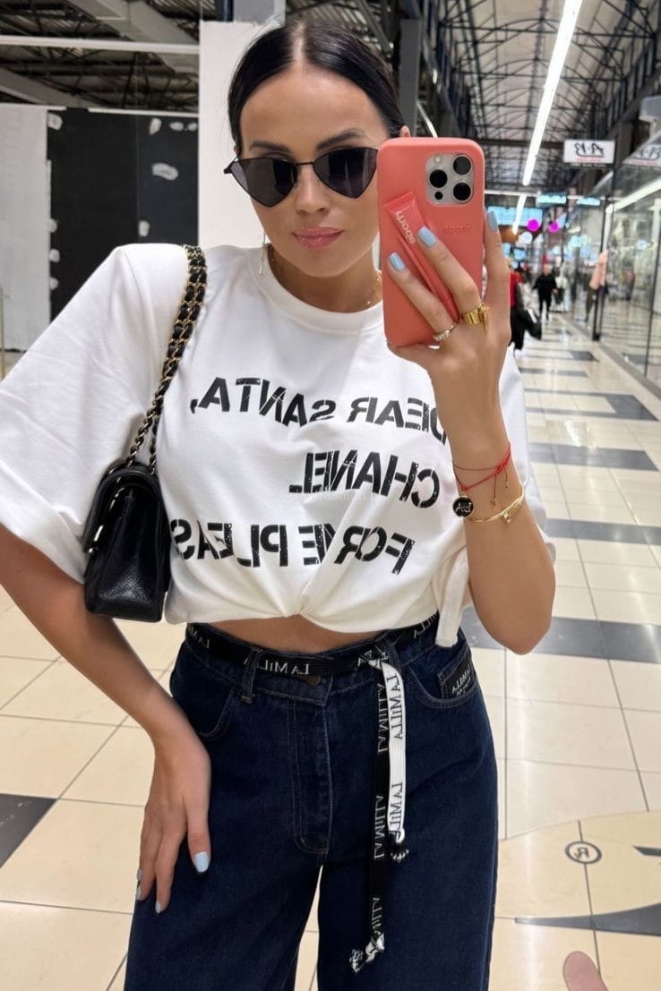 Oversizowa bluzka koszulka z poduszkami SANTA LaMilla biała w Selavifashion.pl