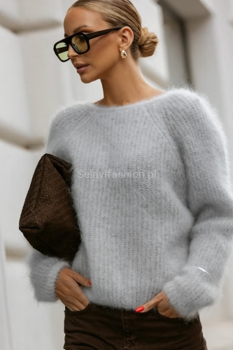 Sweter moherowy z supełkiem Yarn jasno szary