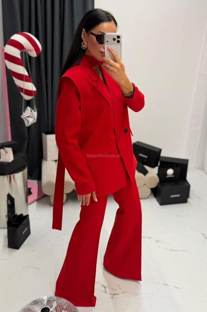 Szerokie eleganckie spodnie dzwony LaMilla czerwone