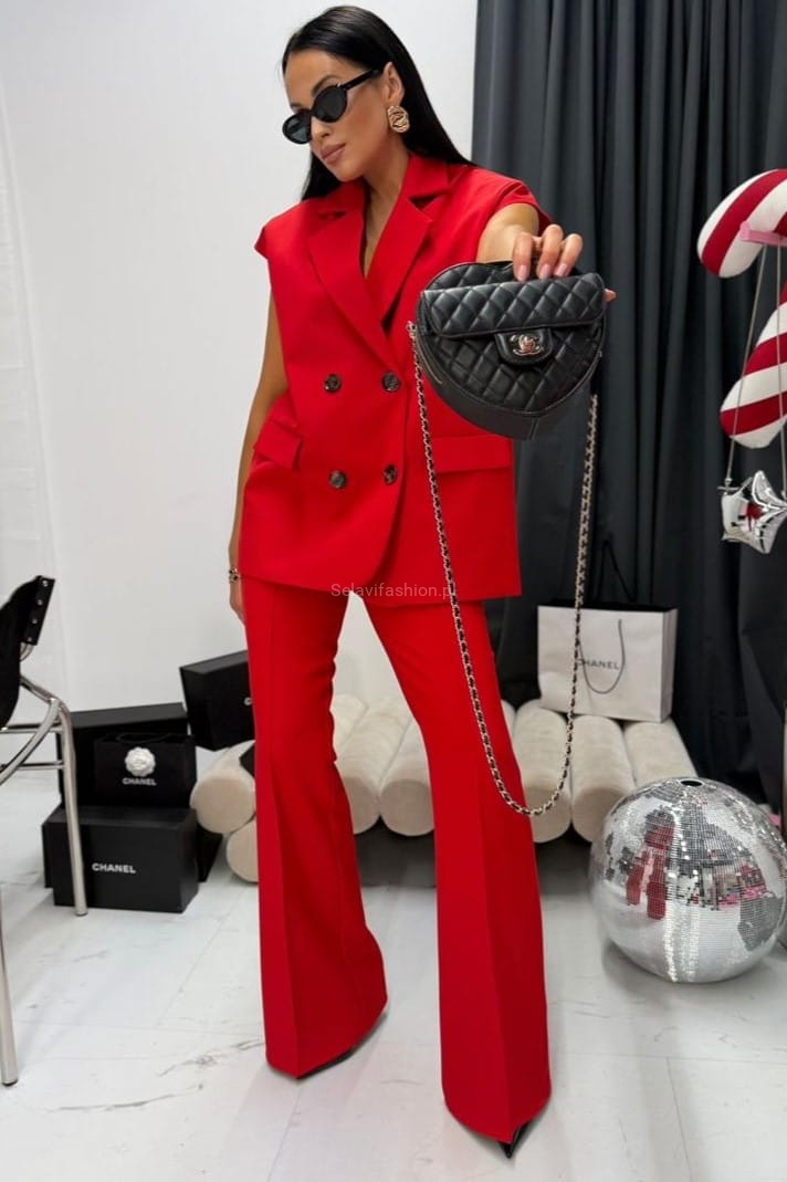 Szerokie eleganckie spodnie dzwony LaMilla czerwone