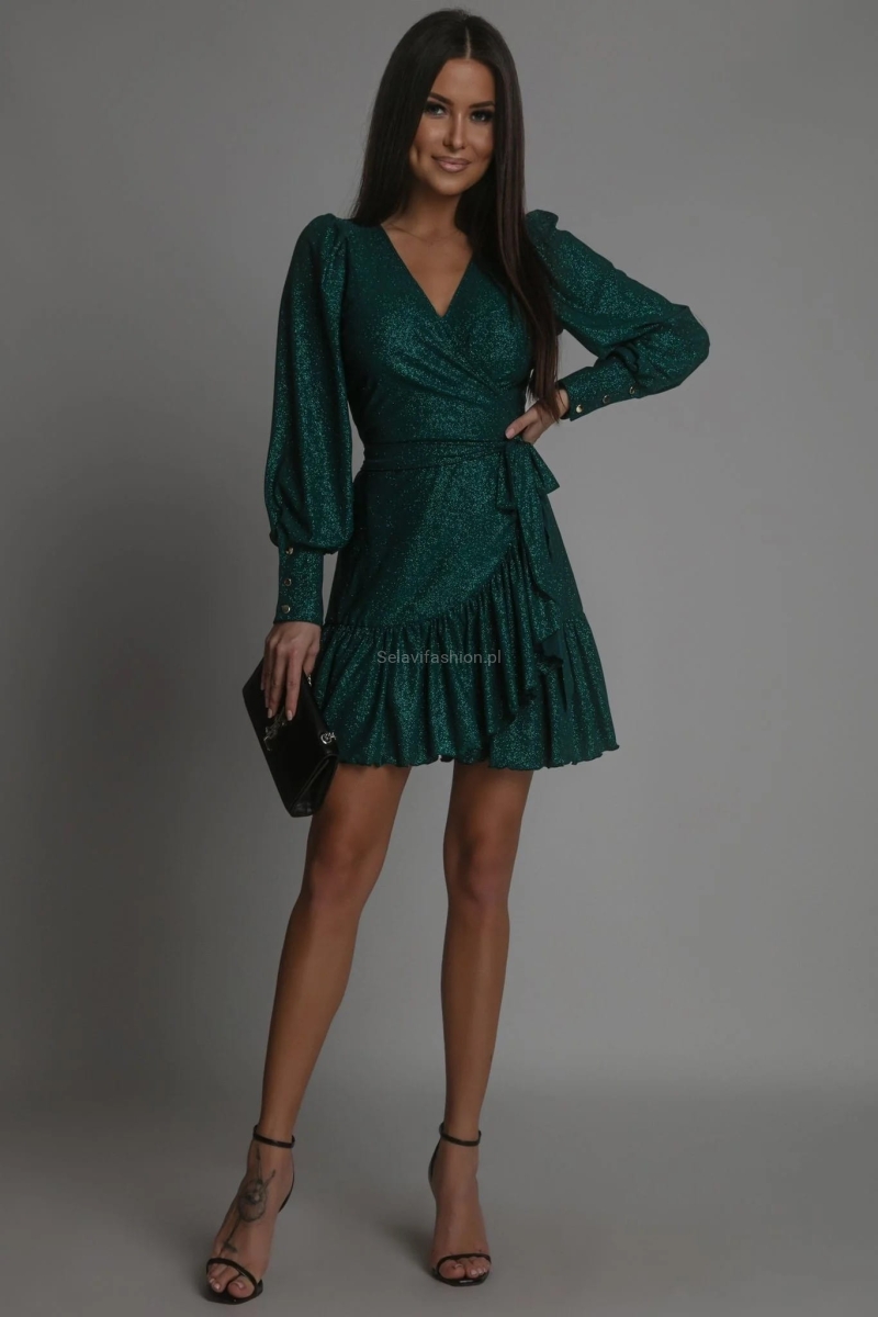 Sukienka zwiewna ANNA świąteczny błysk LaBalancia zielona w Selavifashion.pl