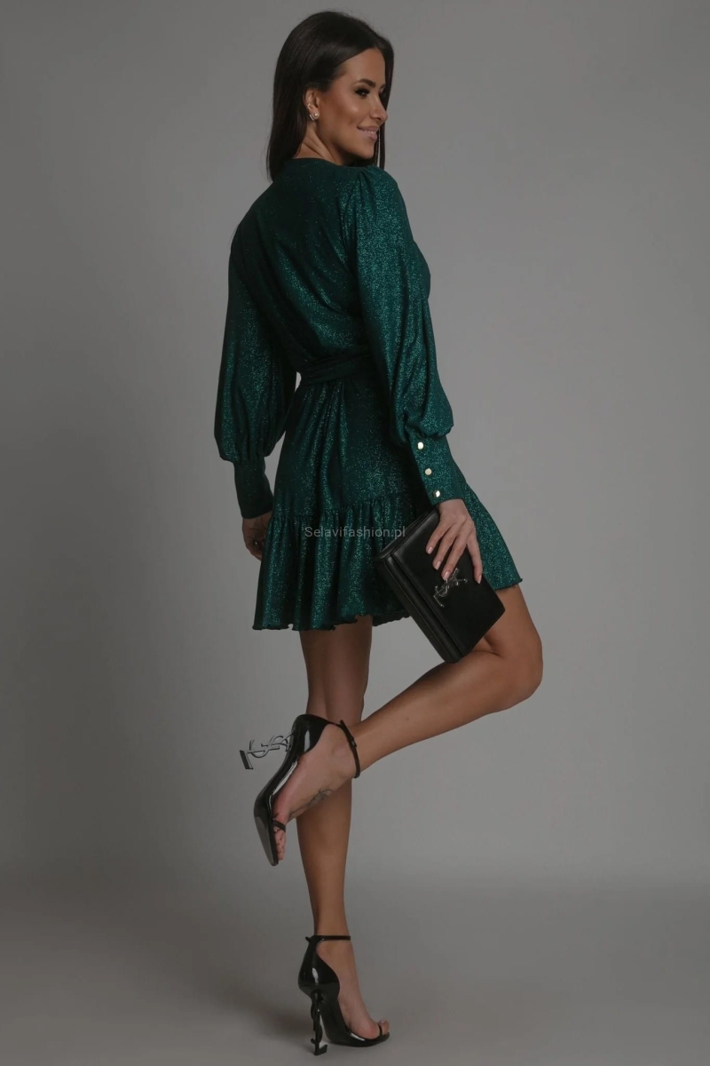 Sukienka zwiewna ANNA świąteczny błysk LaBalancia zielona w Selavifashion.pl