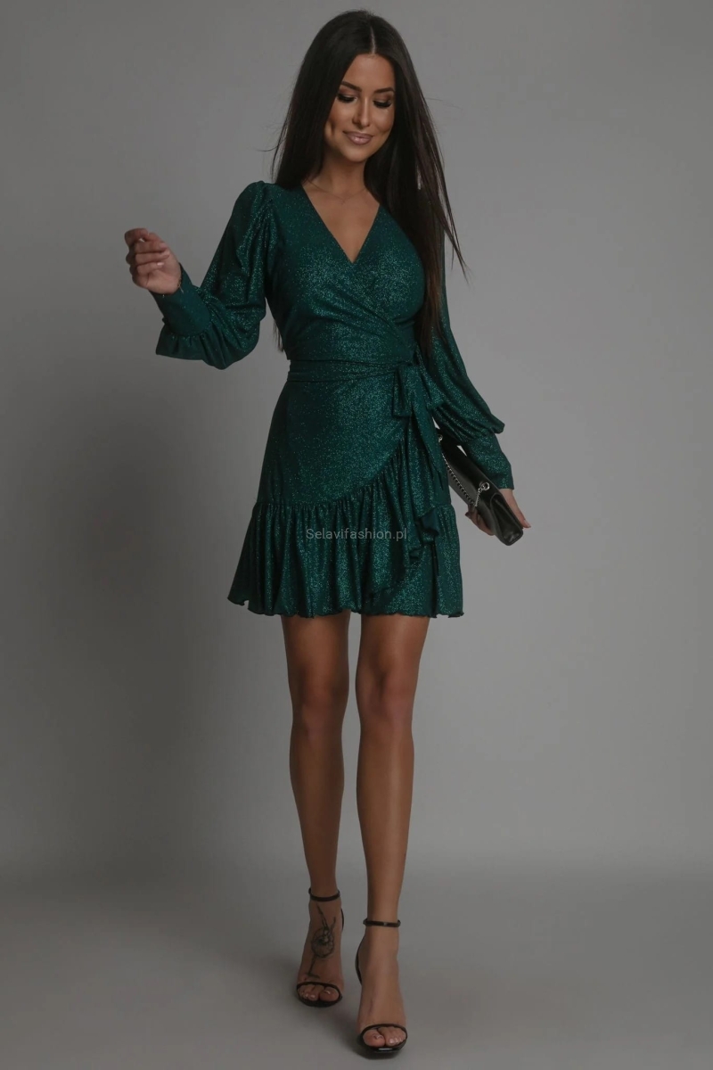 Sukienka zwiewna ANNA świąteczny błysk LaBalancia zielona w Selavifashion.pl