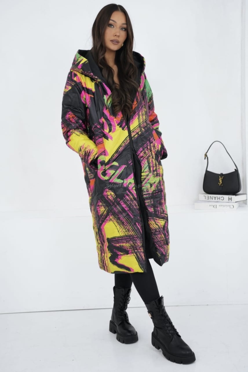 Długa dwustronna kurtka płaszcz LaDonna kolorowo czarna
