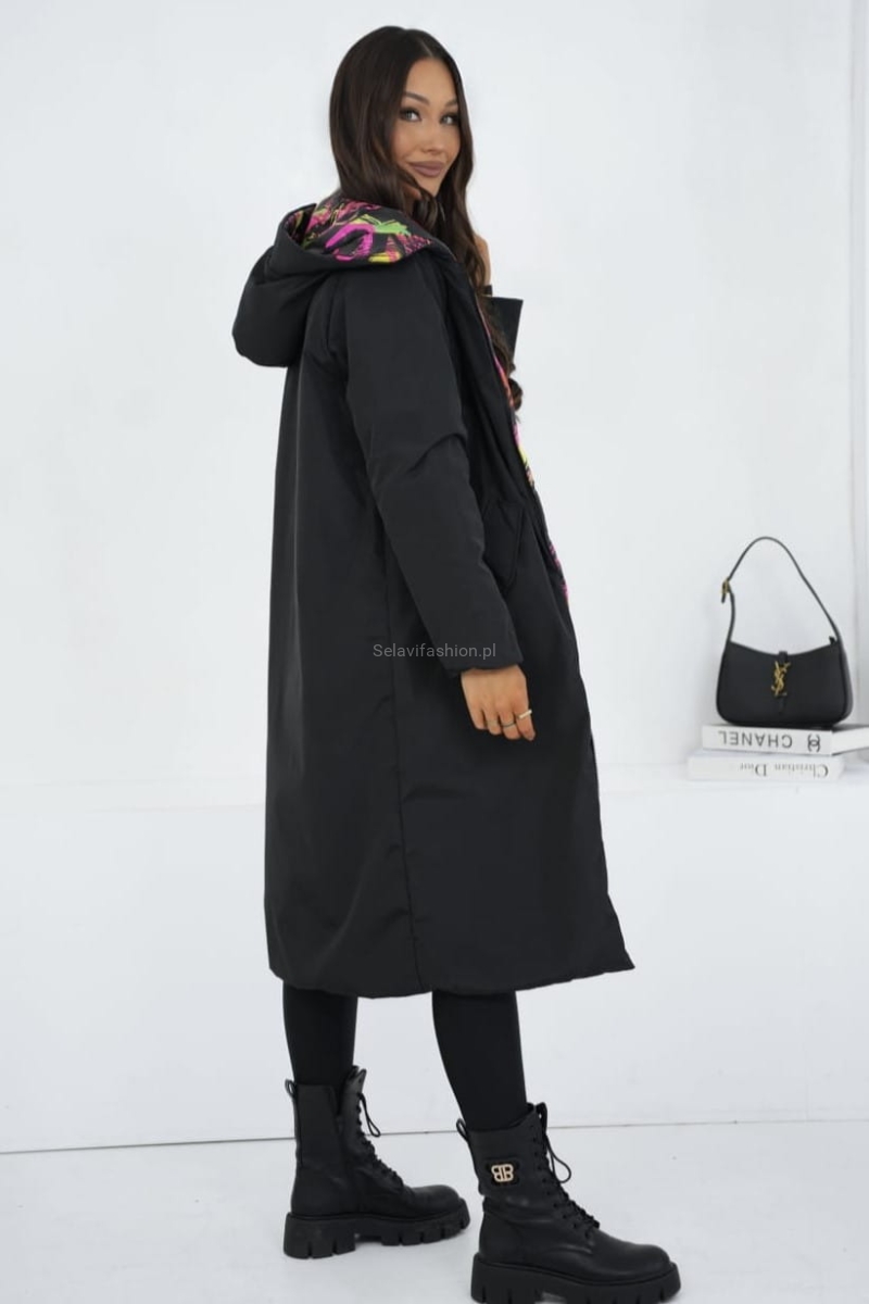 Długa dwustronna kurtka płaszcz LaDonna kolorowo czarna