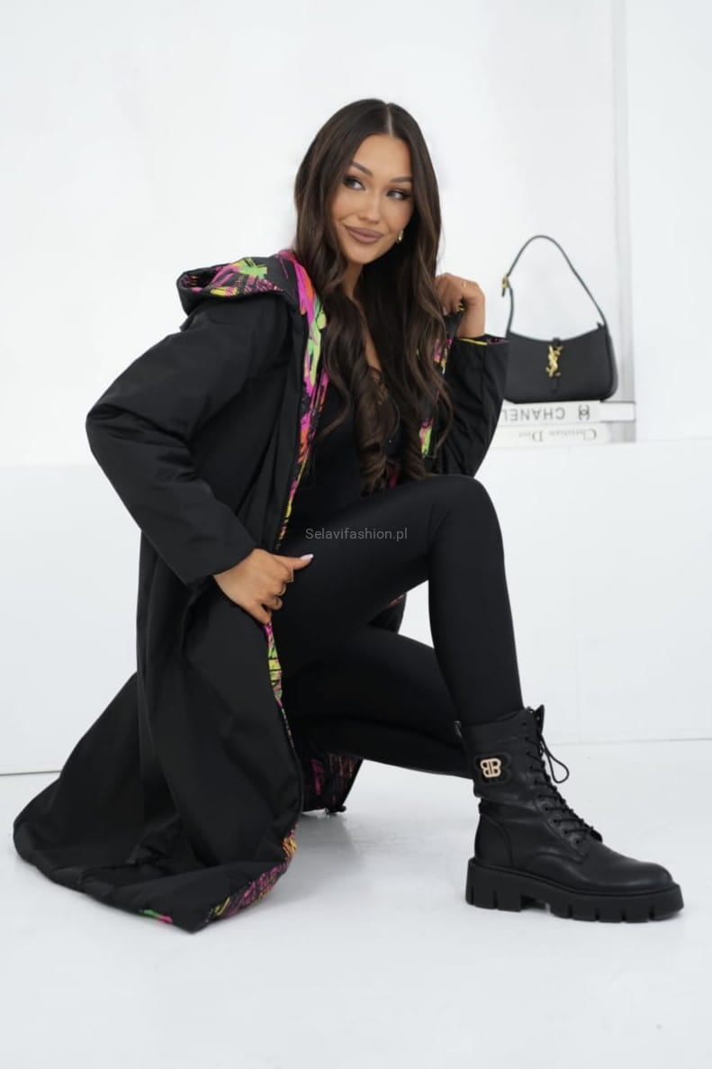 Długa dwustronna kurtka płaszcz LaDonna kolorowo czarna