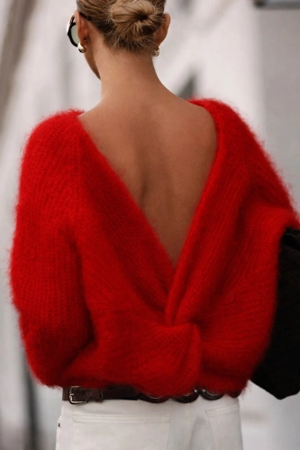 Sweter moherowy z supełkiem Yarn czerwony
