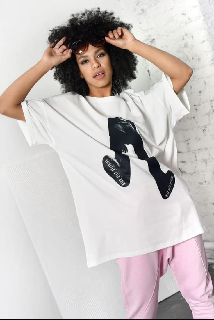 Długa bluzka koszulka t-shirt Man Miss City Official biała