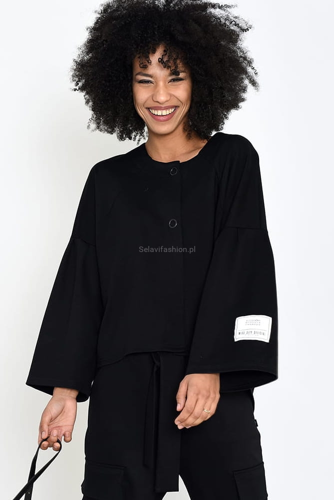 Krótka narzutka bluzka na dwa guziki Miss City Official czarna