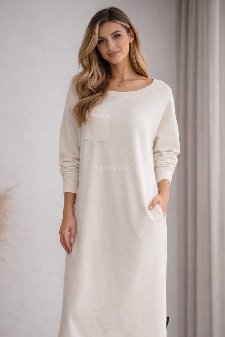 Przecena bluza sukienka z kieszonką Miss City Official biała