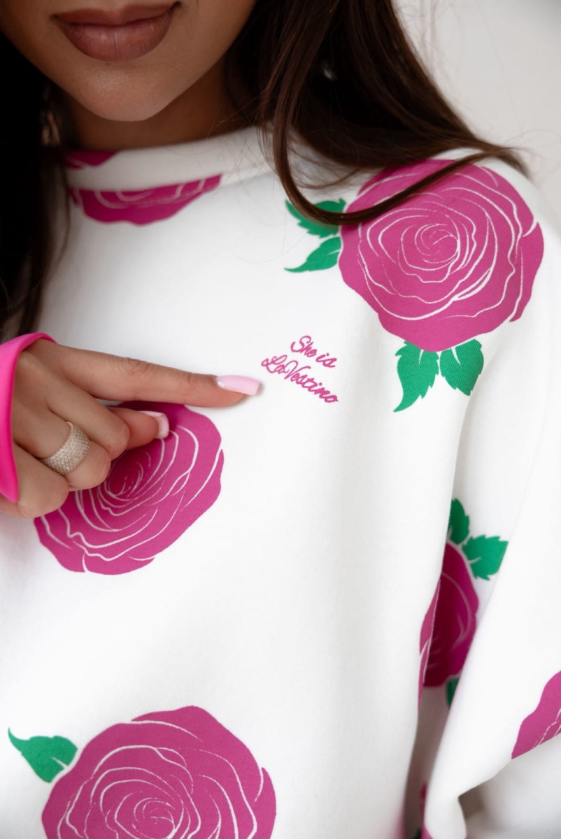 Bluza ze ściągaczem BLOOM Lavestino biała z różowym